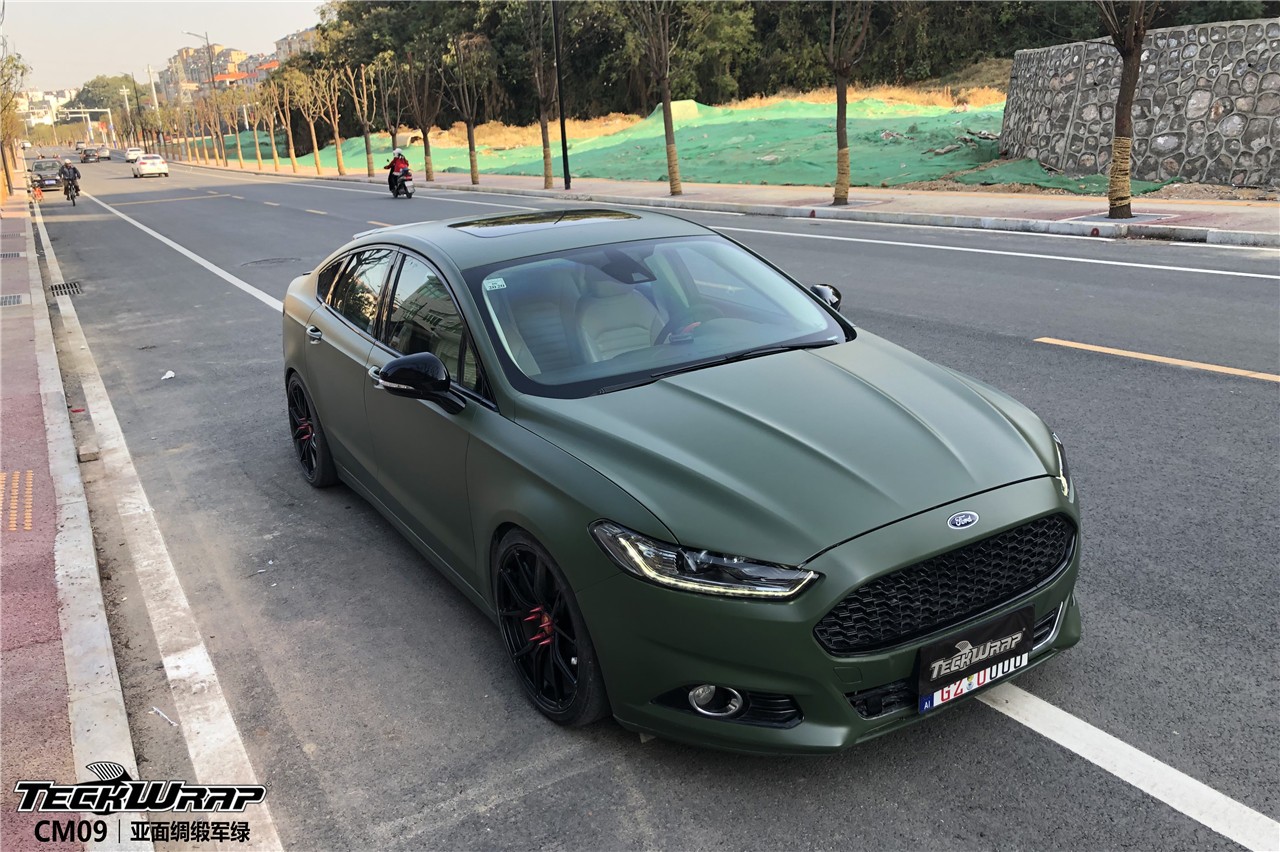 福特蒙迪欧 汽车改色贴膜teckwrap美国秃鹰cm09亚面绸缎军绿